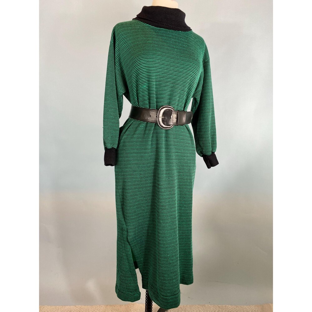 Vintage 1980’s Green Black Stripe Knit Pullover Dress Volup